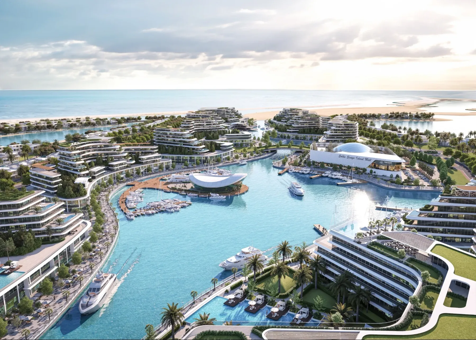 Sobha Siniya Island — aerial view of the marina and Sobha Siniya Island Mall